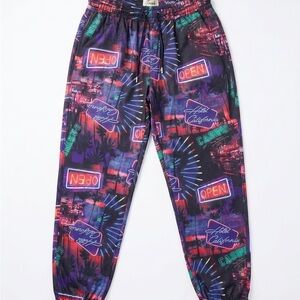 Neon Sign Print Kids Joggers in Purple & Black-XL